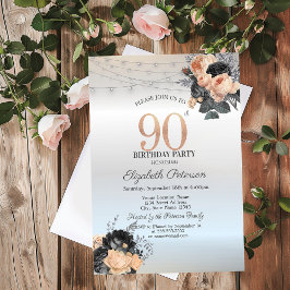 Invitación Luces de Cadena de Rosas Naranjas Cumpleaños 90 Pl