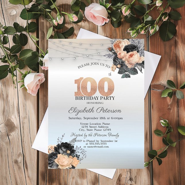 Invitación Luces de Cadena de Rosas Naranjas Plateadas Cumple (Subido por el creador)
