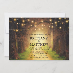 Invitación Luces de cadena de rutas de bosque rusticas boda