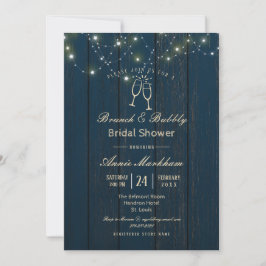 Invitación Luces de Cadena de Tabla de Granero Azul Burbujean