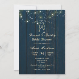 Invitación Luces de Cadena de Tabla de Granero Azul Burbujean