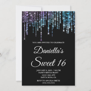 Invitación Luces de Cadena de Unicornio Brillante Negro Dulce