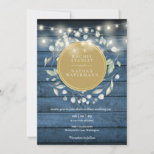 Invitación Luces de Cadena de Vegetación de Madera Rústica Az
