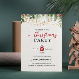 Invitación Luces de Cadena de Verde Elegante Fiesta de Navida