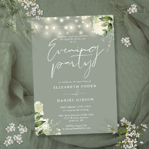 Invitación Luces de Cadena de Verde Sage para Boda Fiesta Noc