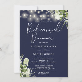 Invitación Luces de Cadena de Verdor Azul Marino Cena de Ensa