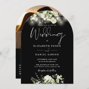 Invitación Luces de cadena de verdor Código QR Boda de arco f