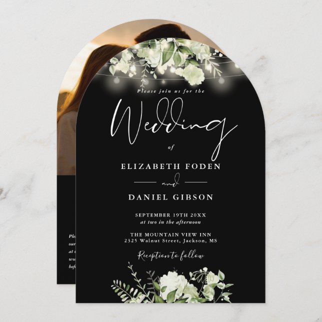 Invitación Luces de cadena de verdor Código QR Boda de arco f (Anverso / Reverso)