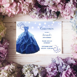 Invitación Luces de Cadena de Vestido Azul Marino Quinceañera