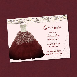 Invitación Luces de cadena de vestido rojo de princesa Quince