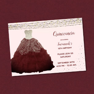 Invitación Luces de cadena de vestido rojo de princesa Quince