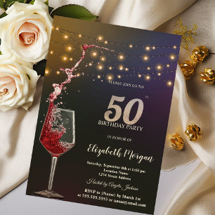 Invitación Luces de Cadena de Vino Tinto Fiesta de Cumpleaños