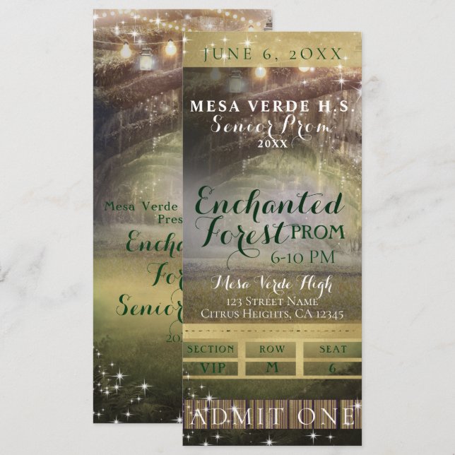 Invitación Luces de Cadena del Bosque Encantado Prom Boleto V (Anverso / Reverso)