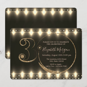 Invitación Luces de Cadena Doradas Brillantes Cumpleaños 30  