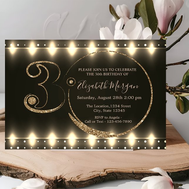 Invitación Luces de Cadena Doradas Brillantes Cumpleaños 30   (Subido por el creador)