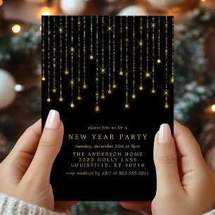 Invitación Luces de Cadena Doradas Chic Fiesta de Nochevieja
