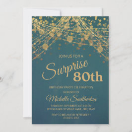 Invitación Luces de Cadena Doradas Verde Azul Sorpresa 80 Cum