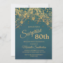 Invitación Luces de Cadena Doradas Verde Azul Sorpresa 80 Cum
