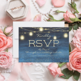 Invitación Luces de Cadena Doradas y Linternas Azules Marinos
