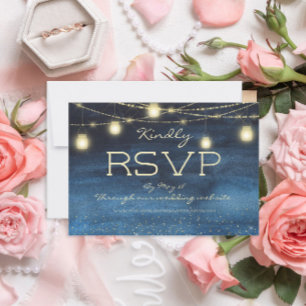 Invitación Luces de Cadena Doradas y Linternas Azules Marinos