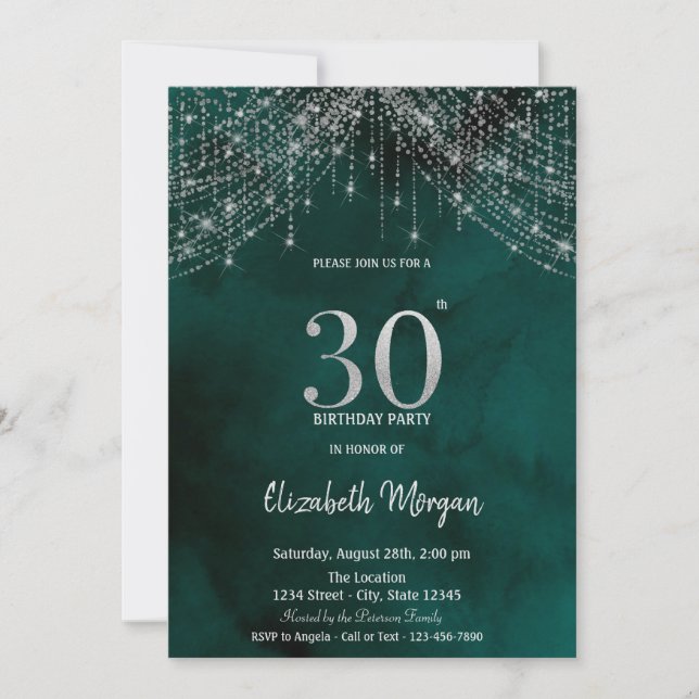 Invitación Luces de Cadena Elegantes Cumpleaños 30 Verde (Anverso)