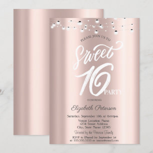 Invitación Luces de Cadena Elegantes Simples Rosa Dorado Dulc
