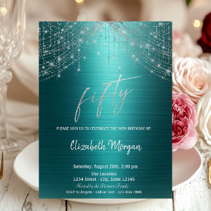 Invitación Luces de Cadena Elegantes Verde Metálico 50º 