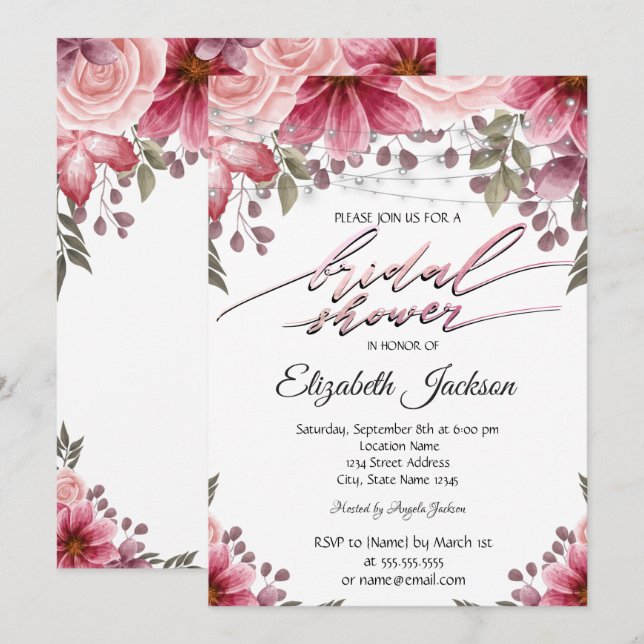 Invitación Luces de Cadena Elegantes y con Estilo para Fiesta (Anverso / Reverso)