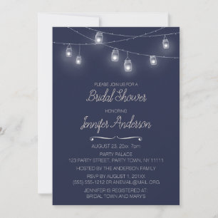 Invitación Luces de Cadena en Tarro de Mason Azul para Desped