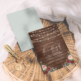 Invitación Luces de cadena Eucalyptus y Burgundy Floral Boda