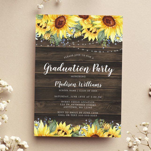 Invitación Luces de Cadena Floral de Girasoles Rústicos Gradu (Subido por el creador)