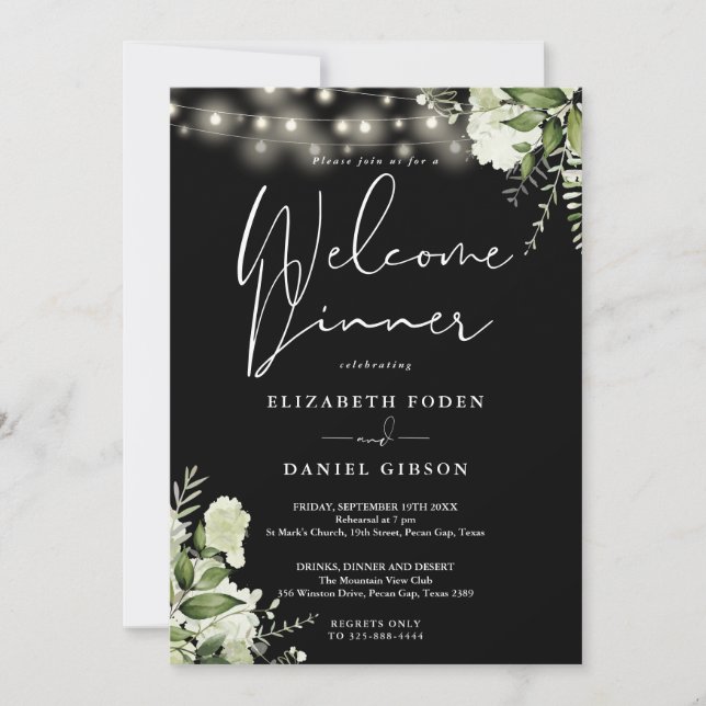 Invitación Luces de Cadena Floral de Verdor Bienvenida Cena (Anverso)