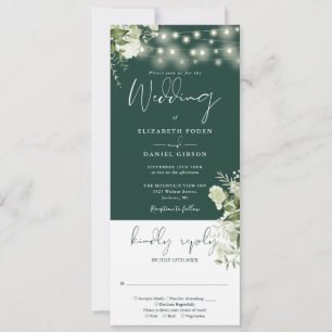 Invitación Luces de Cadena Floral Esmeralda Todo en Uno Boda