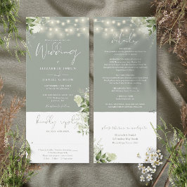 Invitación Luces de Cadena Floral Verde Salvia Boda Todo en U