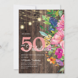 Invitación Luces de Cadena Florales de Madera Rústica Rosa 50