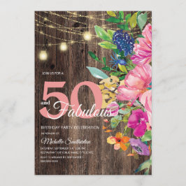 Invitación Luces de Cadena Florales de Madera Rústica Rosa 50