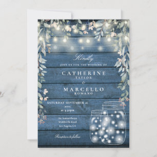 Invitación Luces de Cadena Florales Frascos de Mason Madera A