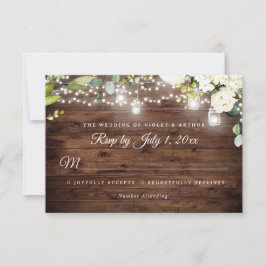 Invitación Luces de Cadena Florales Rústicas para Bodas RSVP