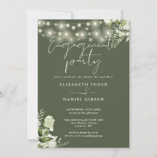 Invitación Luces de Cadena Florales Verde Oliva Fiesta de Com