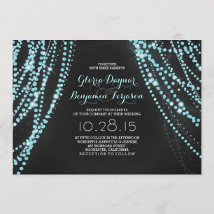 Invitación Luces de cadena Fondo Boda de Chalk Turquesa