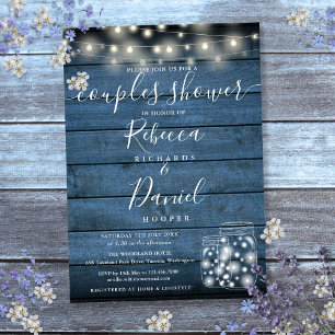 Invitación Luces de Cadena Frascos Azules Guion Ducha Parejas