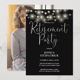 Invitación Luces de Cadena Guión Foto Fiesta de Jubilación