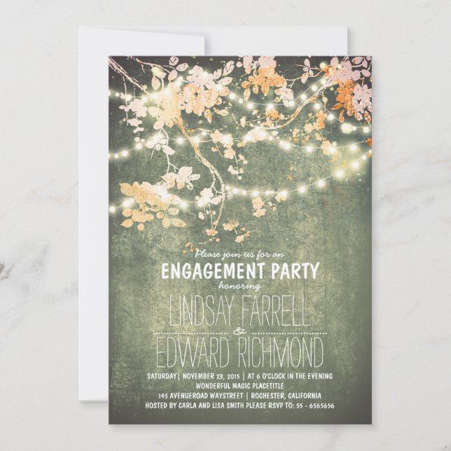 Invitación Luces de cadena lindo y elegante fiesta de comprom (Anverso)