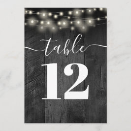 Invitación Luces de Cadena Madera de Granero Negro Boho Númer