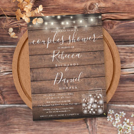 Invitación Luces de cadena Mason Jars Script Couples Shower