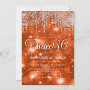 Invitación Luces de Cadena Naranja Elegantes Bokeh Sweet 16