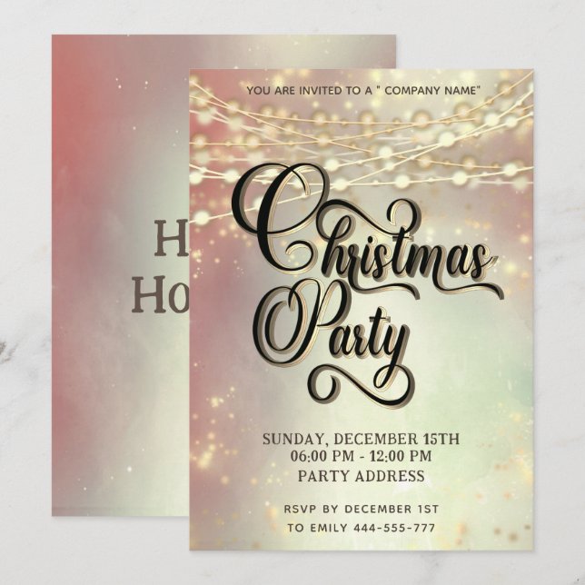 Invitación luces de cadena Navidades corporativos de oro sonr (Anverso / Reverso)
