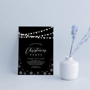 Invitación Luces de Cadena Navideñas de Fiesta en Blanco y Ne