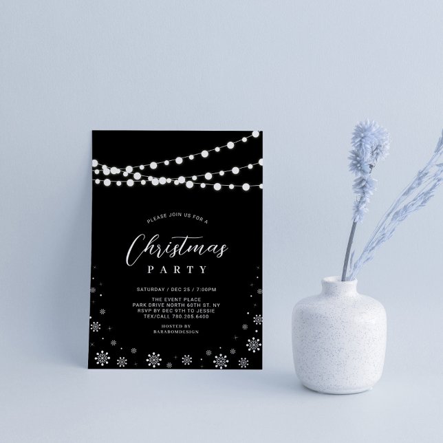 Invitación Luces de Cadena Navideñas de Fiesta en Blanco y Ne (Subido por el creador)