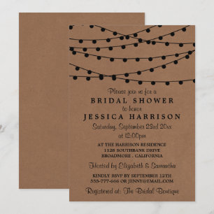 Invitación Luces de Cadena Negras en Lluvia de Novia Rústica 